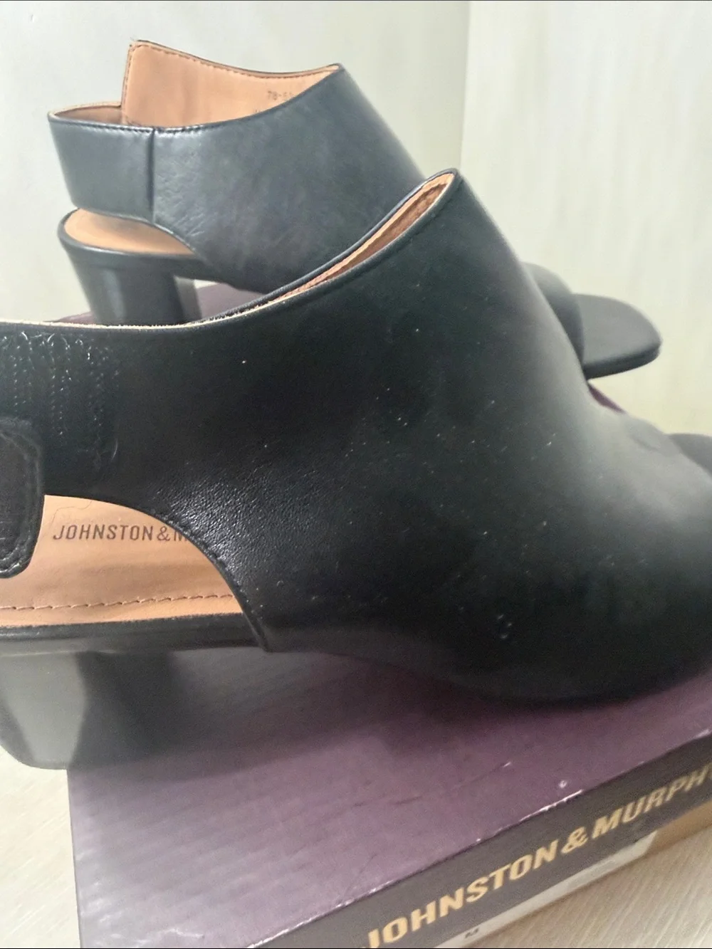 Johnston & Murphy Black Evelyn Open-Toe Booties